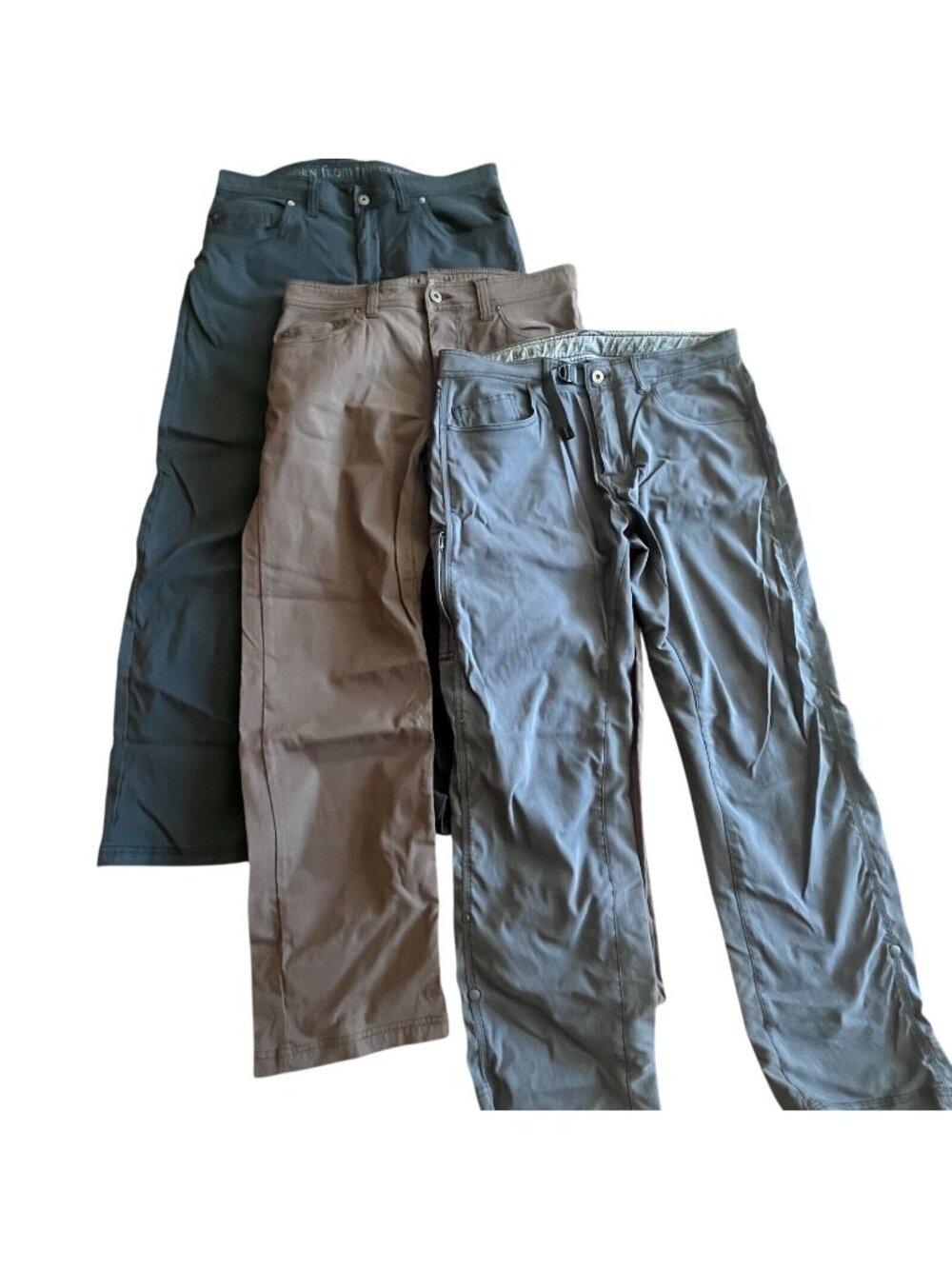 PrAna Pants Mens 34x30 Lot of 3 Gray Stretch Zion Black Brown Brion Slim Fit